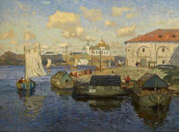 Barges in Novgorod Artwork by Konstantin Gorbatov