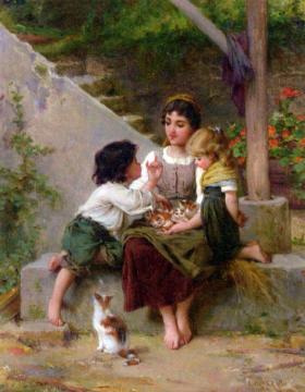Playing with the Kittens Artwork by Emile Munier