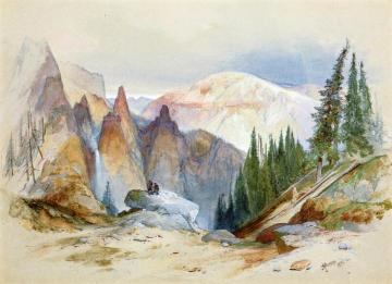 Tower Falls and Sulphur Mountain, Yellowstone Artwork by Thomas Moran