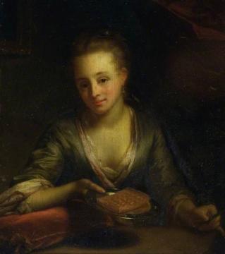 A Lady Holding a Plate Artwork by Godfried Schalcken