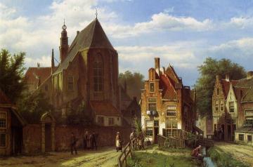 Figures in a Dutch Town Artwork by Willem Koekkoek