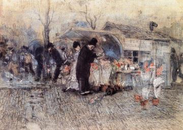 Flower Market, Paris Artwork by Everett Shinn