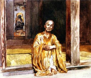 Our Landlord, the Buddhist Priest Zenshin San, at the Door of the Clergy House, Iyemitsu Temple Artwork by John La Farge
