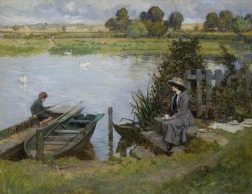 The Thames At Benson, Oxfordshire Artwork by Albert Chevallier Tayler