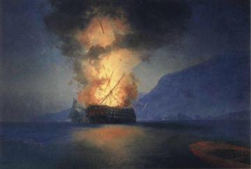 Exploding Ship Artwork by Ivan Constantinovich Aivazovsky