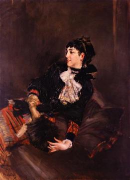 Countess Gabrielle de Rasty on a sofa Artwork by Giovanni Boldini