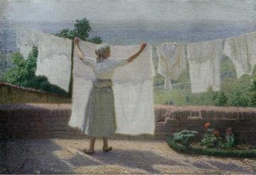 Stretching clothes in the sun Artwork by Angelo Morbelli