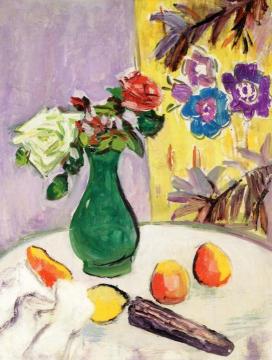 Roses in a Green Vase Artwork by George Leslie Hunter