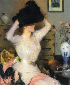 Lady Trying on a Hat Artwork by Frank Weston Benson
