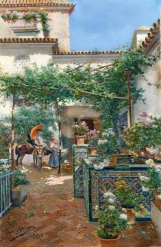 A Courtyard In Seville Artwork by Manuel Garcia y Rodriguez