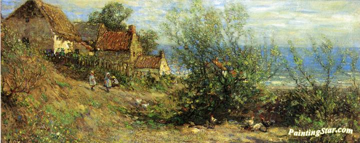 Children Playing Near A Cottage Artwork by Frederick William Jackson