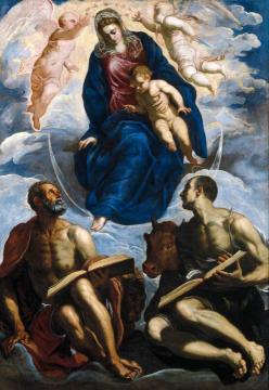 Mary With The Child, Venerated By St. Marc And St. Luke Artwork by Tintoretto Jacopo