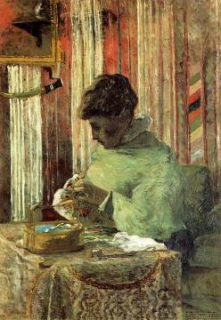 Woman Embroidering Artwork by Paul Gauguin