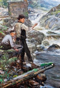 Fishing on the River Artwork by Oscar Wergeland