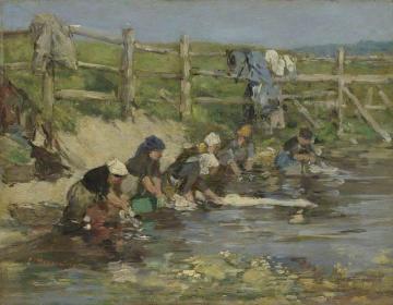 Laundresses by a Stream Artwork by Eugène-Louis Boudin