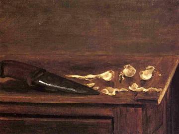 Garlic Cloves and Knife on the Corner of a Table Artwork by Gustave Caillebotte