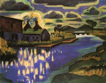 Marsh Landscape with Houses Artwork by Hermann Max Pechstein