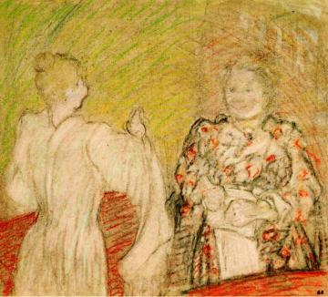 Madame Vuillard Speaking with a Girl Artwork by Edouard Vuillard