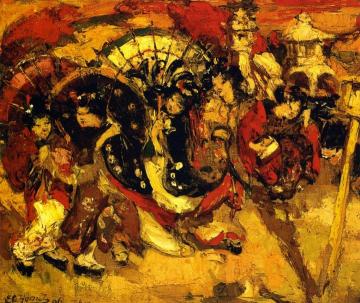 Japanese Figures In A Garden Artwork by Edward Atkinson Hornel