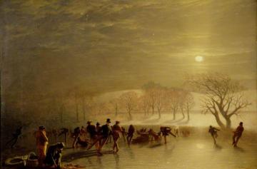 Skaters, Duddingston Loch by Moonlight Artwork by Charles Lees