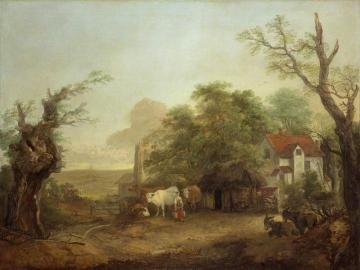Farmyard with Milkmaid, Cows and Donkeys Artwork by Thomas Gainsborough