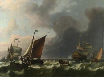 Dutch Men-of-war and Small Vessels in a Fresh Breeze off Enkhuizen Artwork by Ludolf Bakhuizen