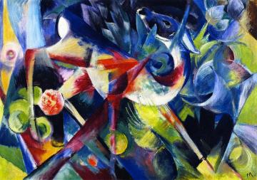 Deer in a Flower Garden Artwork by Franz Marc