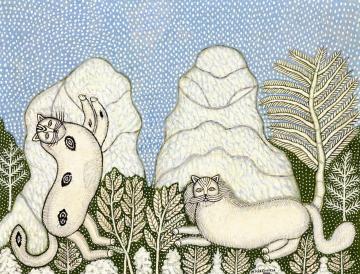 Cats In The Snow Artwork by Morris Hirshfield
