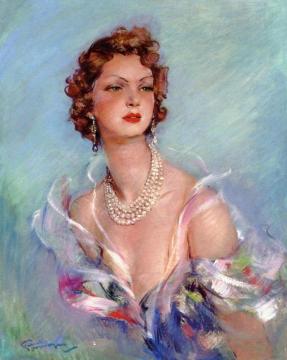 Woman with a Pearl Necklace (Mrs. Muir) Artwork by Jean-gabriel Domergue
