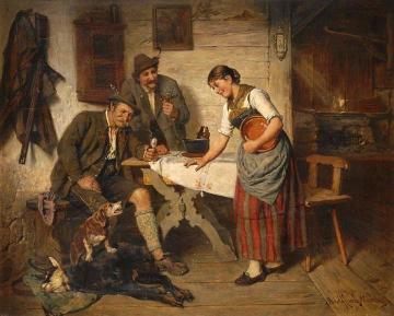 Two Hunters Smoking Artwork by Adolf Eberle