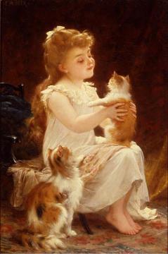 Playing with the Kitten Artwork by Emile Munier