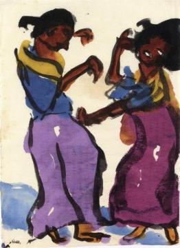 Two Dancers, Purple And Crimson Skirts Artwork by Emil Nolde