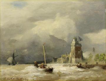 Rough Seas at the Dutch Coast Artwork by Andreas Achenbach