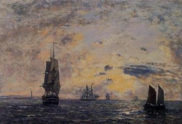 Seascape, Fishing Boats Artwork by Eugène-Louis Boudin
