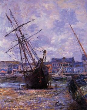 Boats Lying at Low Tide at Fecamp Artwork by Claude Oscar Monet
