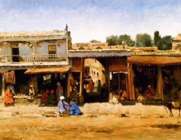 Oriental Market Scene Artwork by Sergei Ivanovich Svetoskavsky
