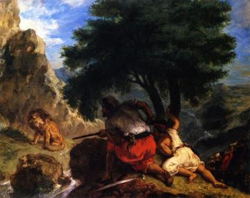 Arabs Stalking A Lion Artwork by Eugène Delacroix