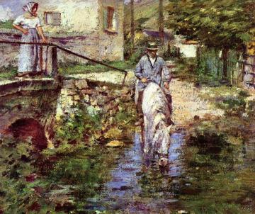 Pere Trognon And His Daughter At The Bridge Artwork by Theodore Robinson