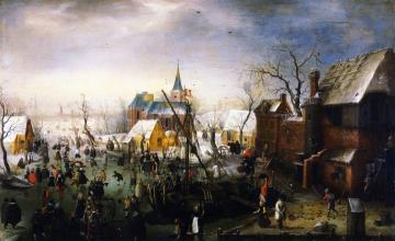 Winter Landscape with Peat Boat Artwork by Hendrick Avercamp