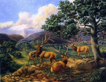 Four Elk Artwork by Titian Ramsey Peale II
