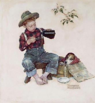 Boy And Dog Caught Cold Artwork by Norman Rockwell