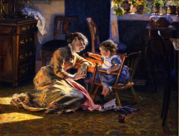 Sunshine In The Living Room, The Artist's Wife And Child Artwork by Viggo Pedersen