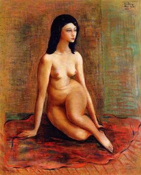 Seated Female Nude Artwork by Moise Kisling