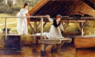 Two Girls on a Jetty Artwork by George Dunlop Leslie