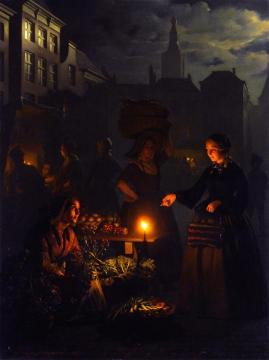 A Moonlit Vegetable Market Artwork by Petrus van Schendel