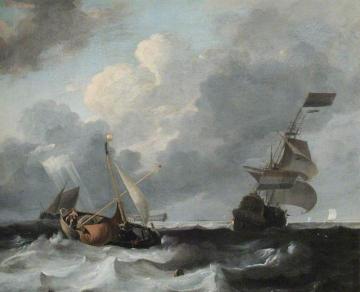 A Storm off the Coast with Men o' War and Fishing Boats Artwork by Ludolf Bakhuizen