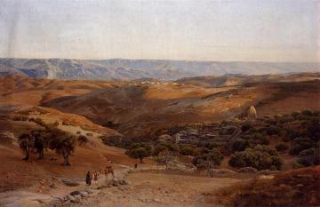 Mountains Of Moab Seen From Bethany Artwork by Gustav Bauernfeind