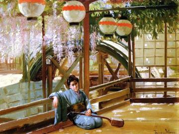 A Japanese Bridge (Kameido Shrine) Artwork by Theodore Wores