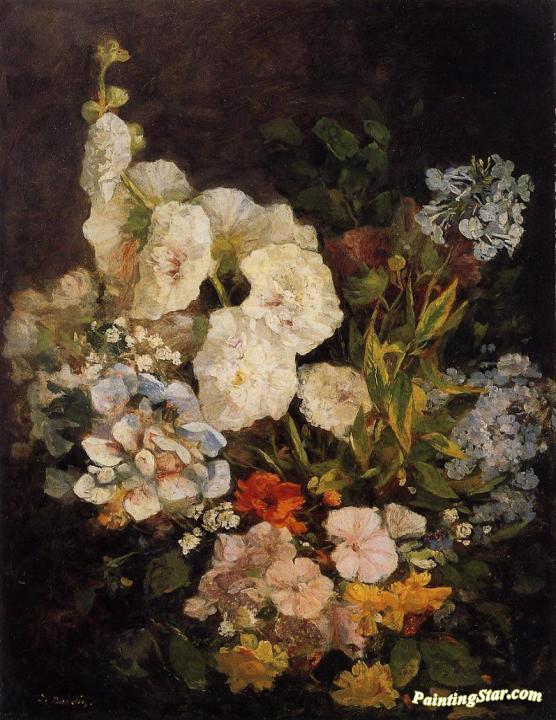 Spray of Flowers - Hollyhocks Artwork by Eugène-Louis Boudin