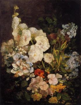 Spray of Flowers - Hollyhocks Artwork by Eugène-Louis Boudin